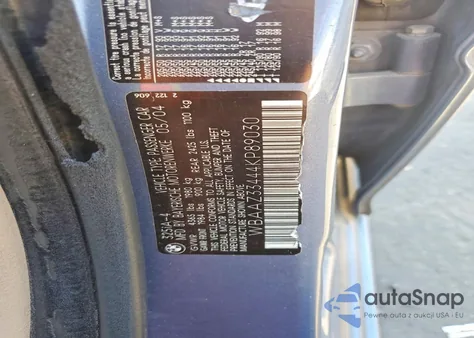 2004 BMW 325 Is Sulev z USA, uszkodzony, nr VIN WBAAZ33444KP89030